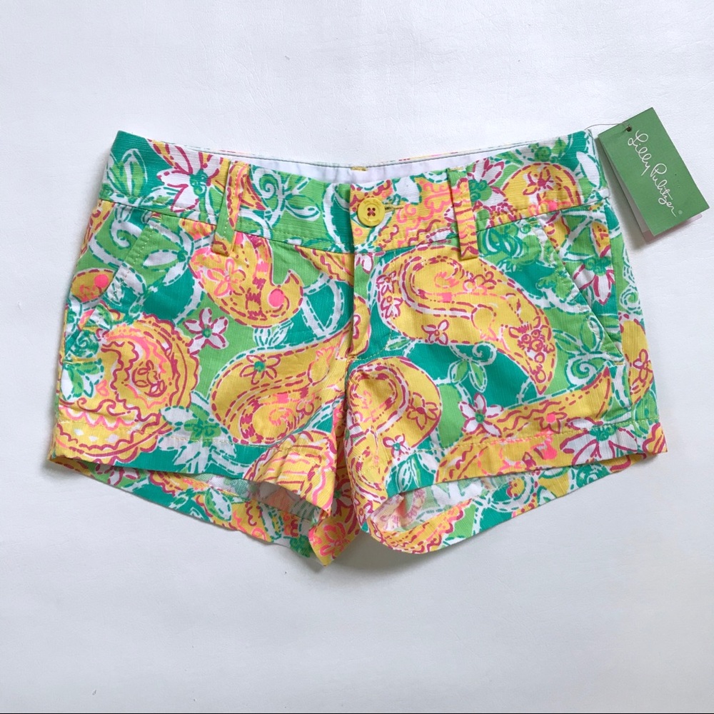 Lilly Pulitzer Green Yellow Pink Paisley Print Jean Shorts